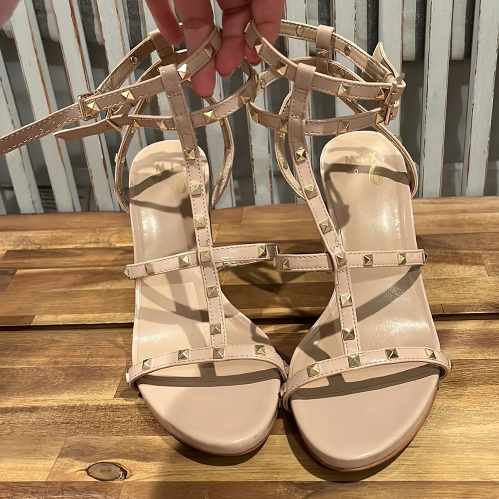 Nude studded heels